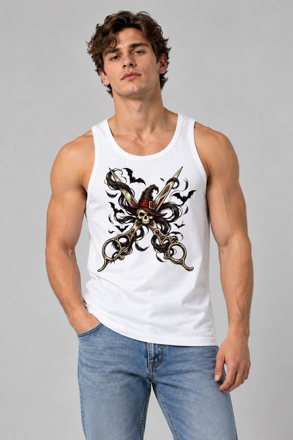 Witch Scissors Skull - White