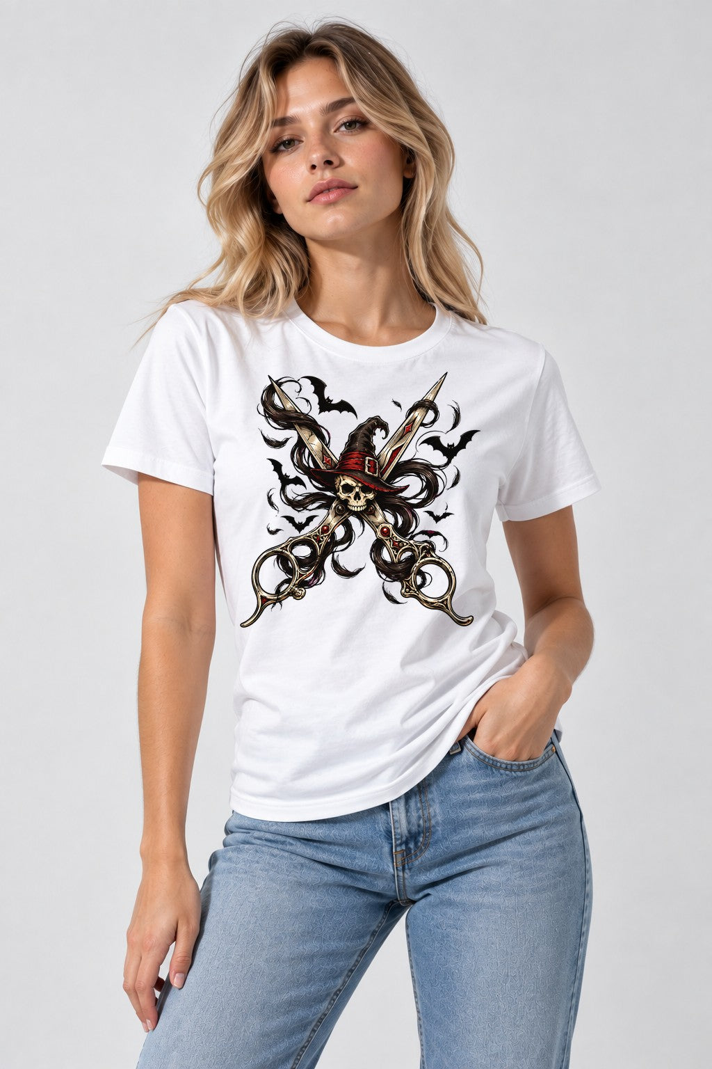 Witch Scissors Skull - White