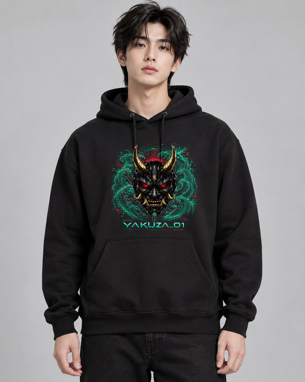 Yakuza 01 Cyberpunk Oni Mask Japanes - Black