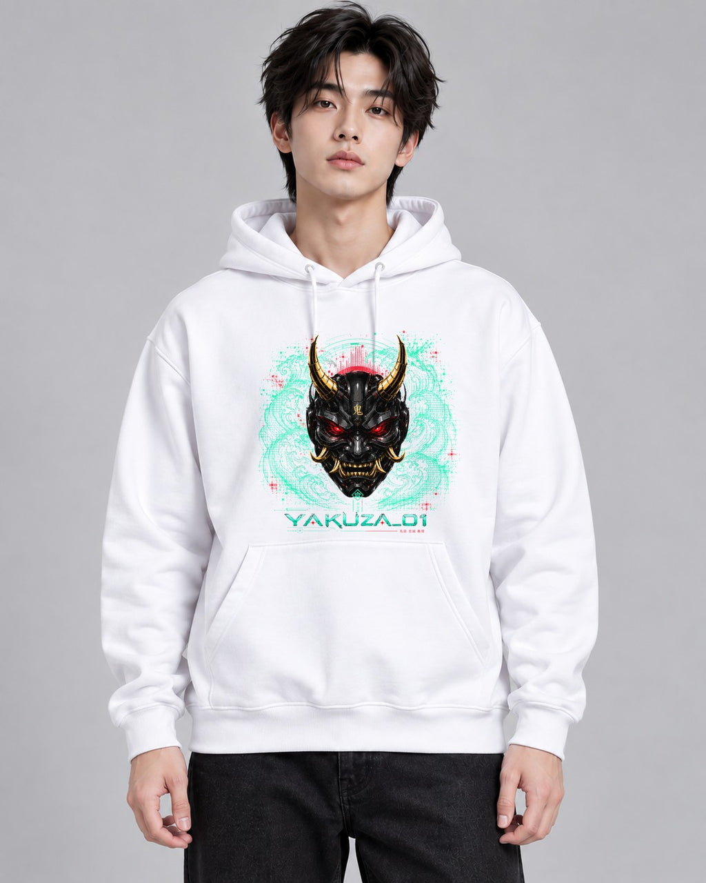 Yakuza 01 Cyberpunk Oni Mask Japanes - White