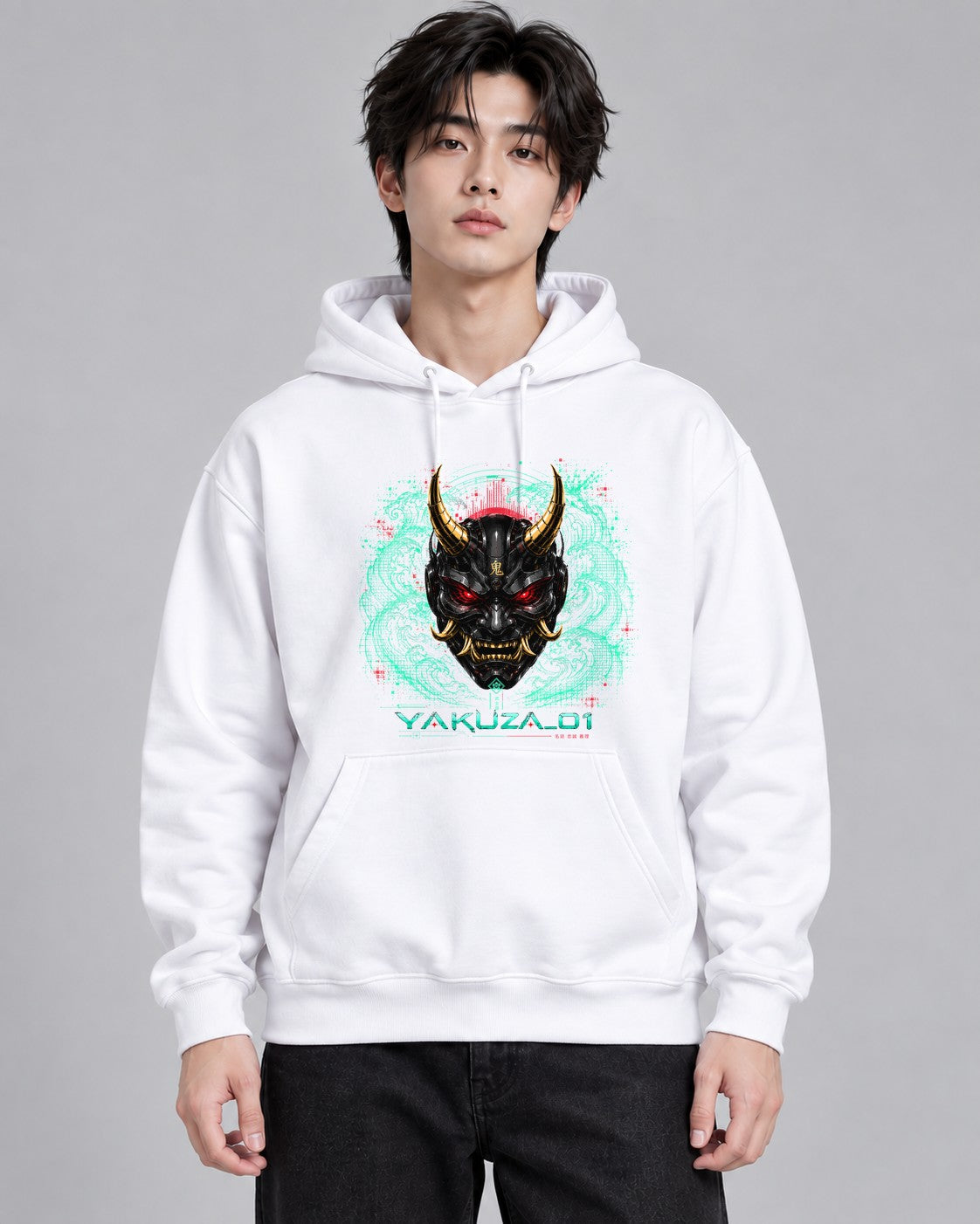 Yakuza 01 Cyberpunk Oni Mask Japanes - White